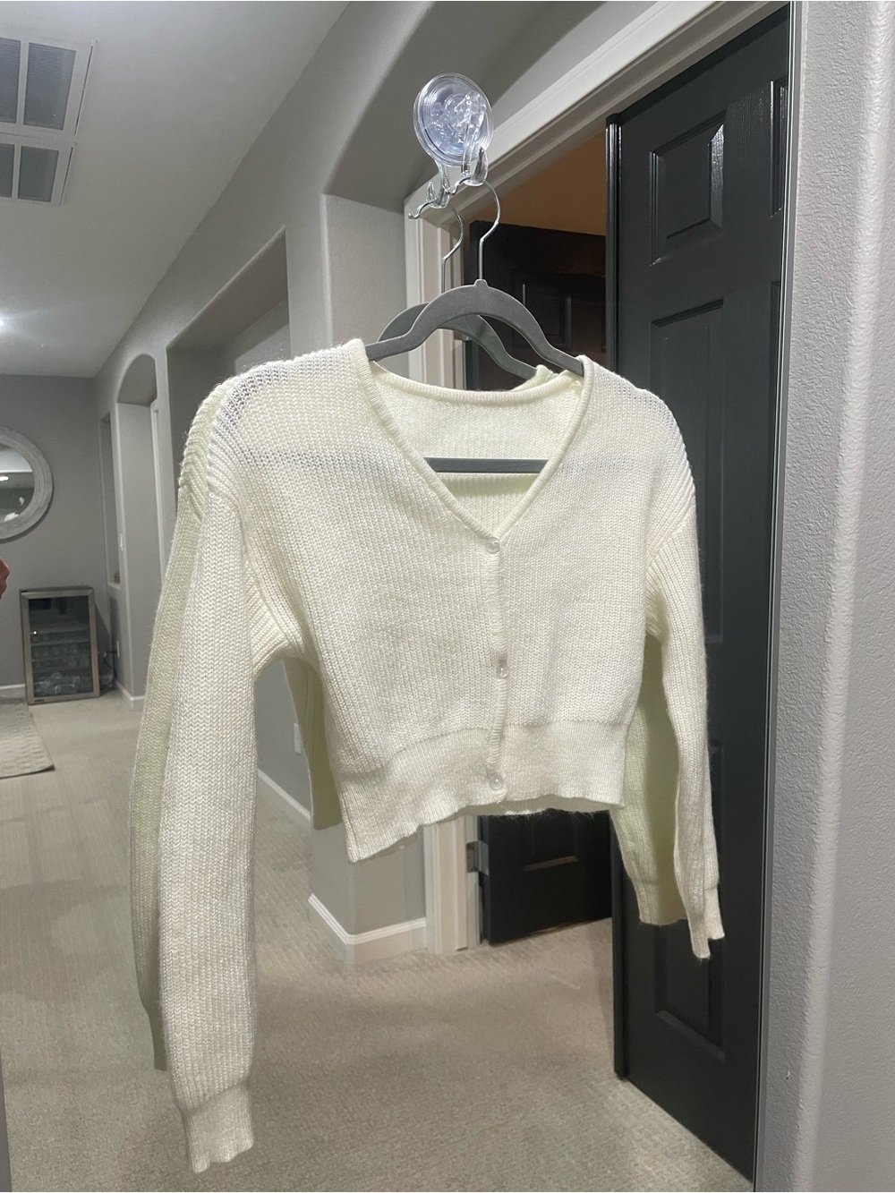 Cropped V-Neck Button Cardigan - Cream